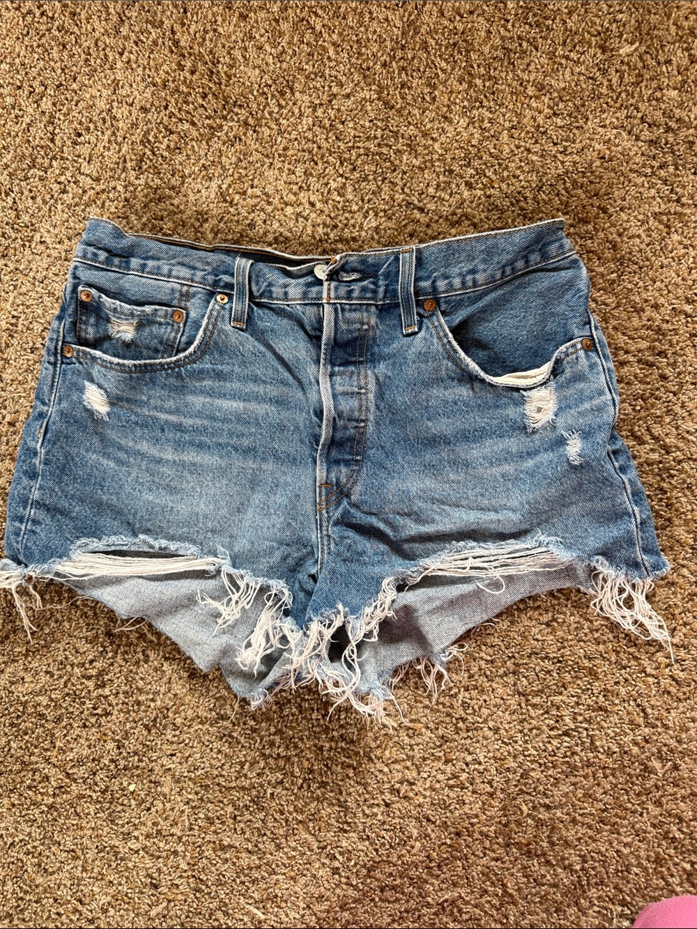 Levi's Raw Hem Distressed Denim Shorts - Blue